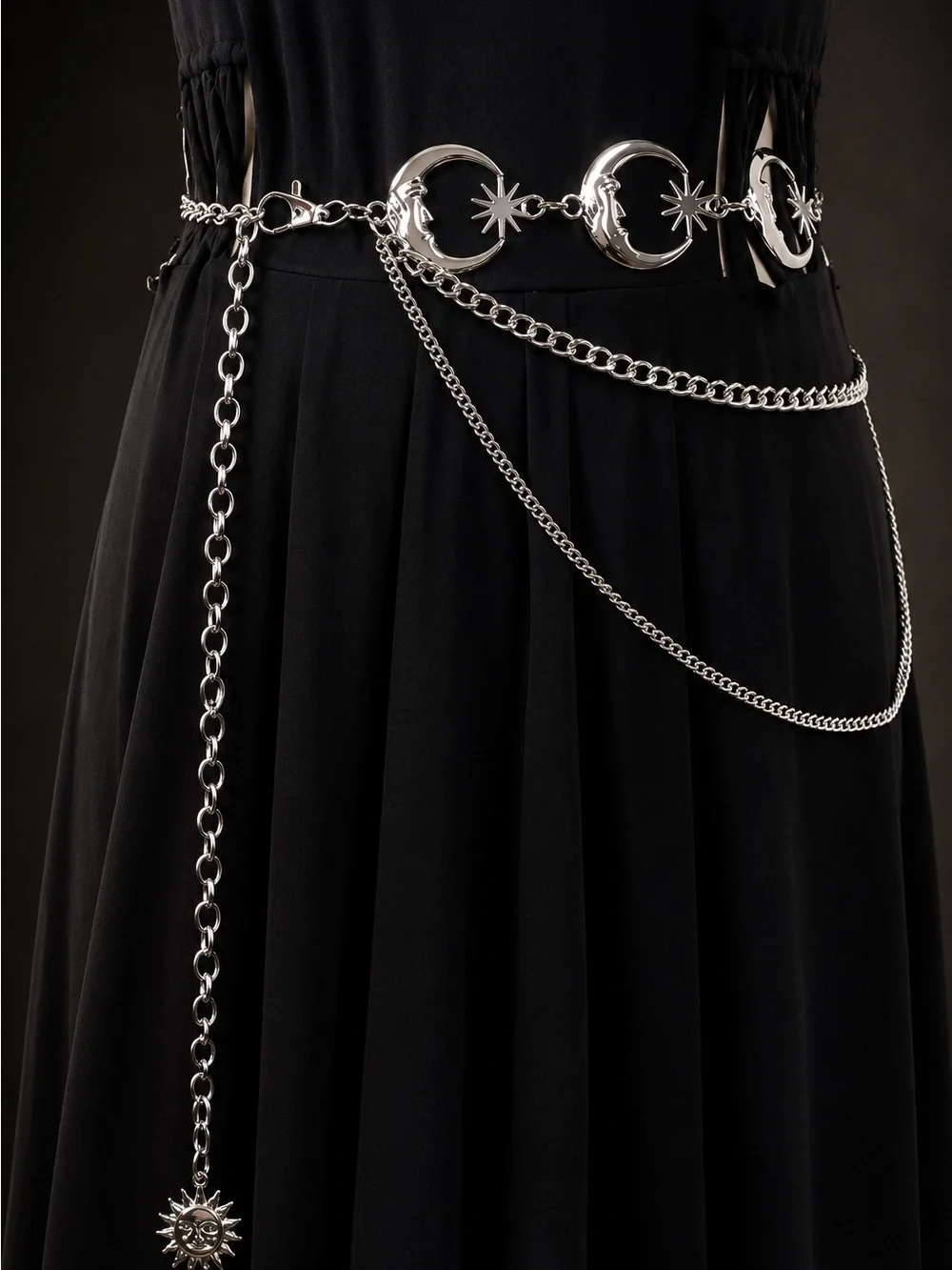 Silver tone Celestial Moon & Star Chain Belt